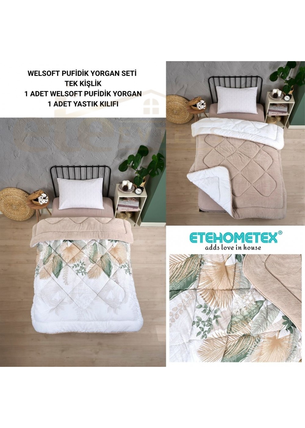 ETE HOMETEX TEK KİŞİLİK LÜX WELSOFT YORGAN SETİ ALENA BEJ 155X215CM 8696474231859
